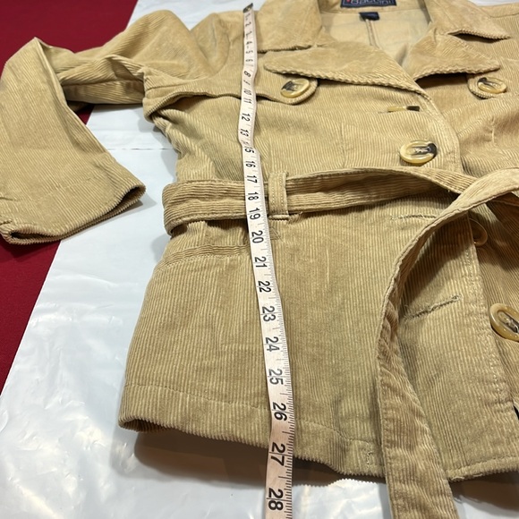 Corduroy tan JACKET women 1X Button Up tie belt notched collar short trench coat - Picture 9 of 14